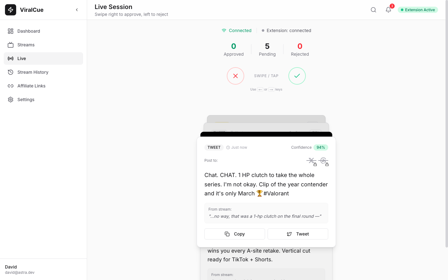 ViralCue — application screenshot